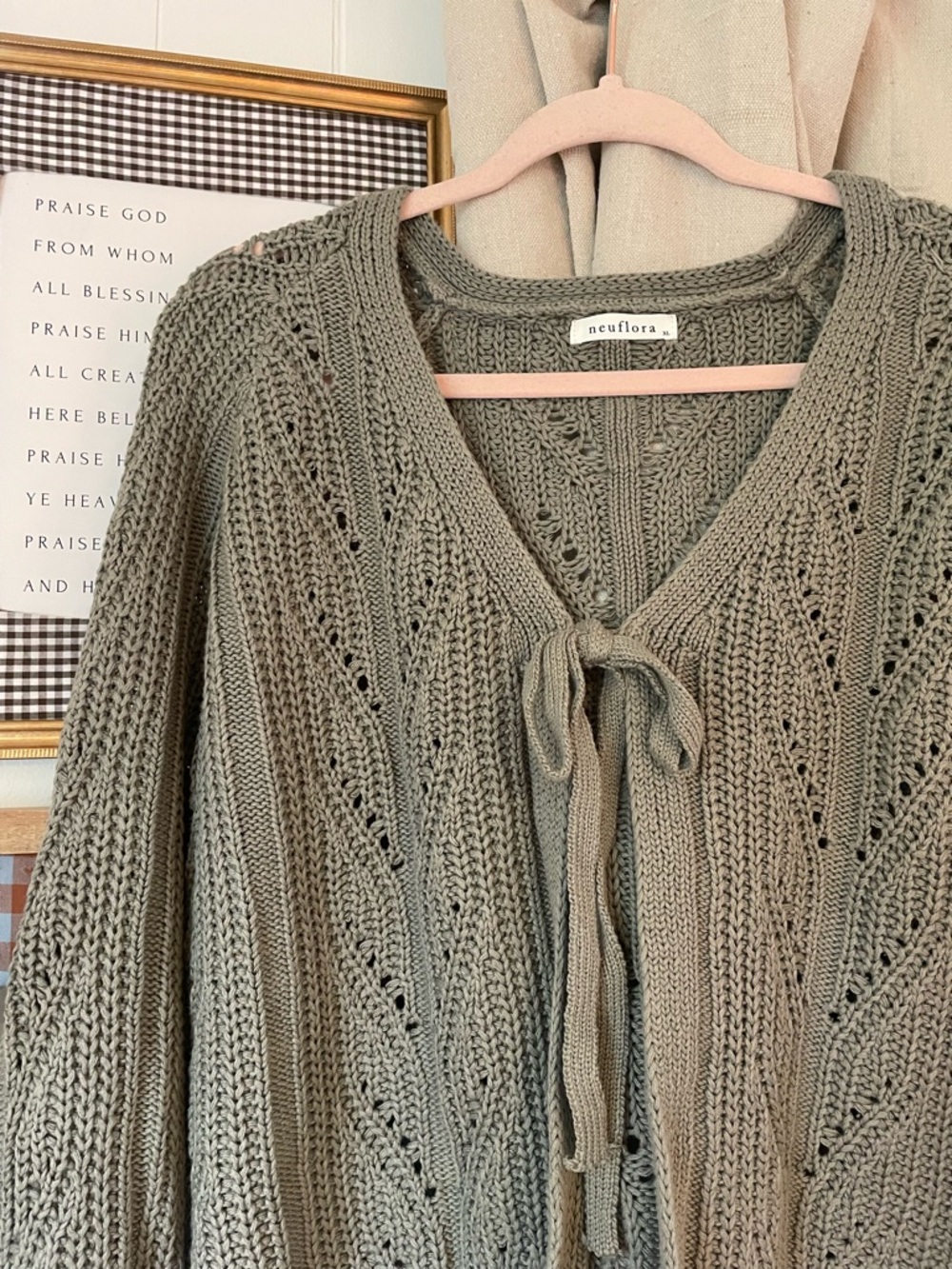 Neuflora - Knit Tie-Front Cardigan in Olive - Picture 2 of 2